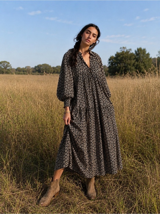 Kinga Csilla Dresses & Skirts - ANTHROPOLOGIE KINGA CSILLA COTTON JOSEFINA FLORAL PYNE MAXI BALOON BOHO DRESS S